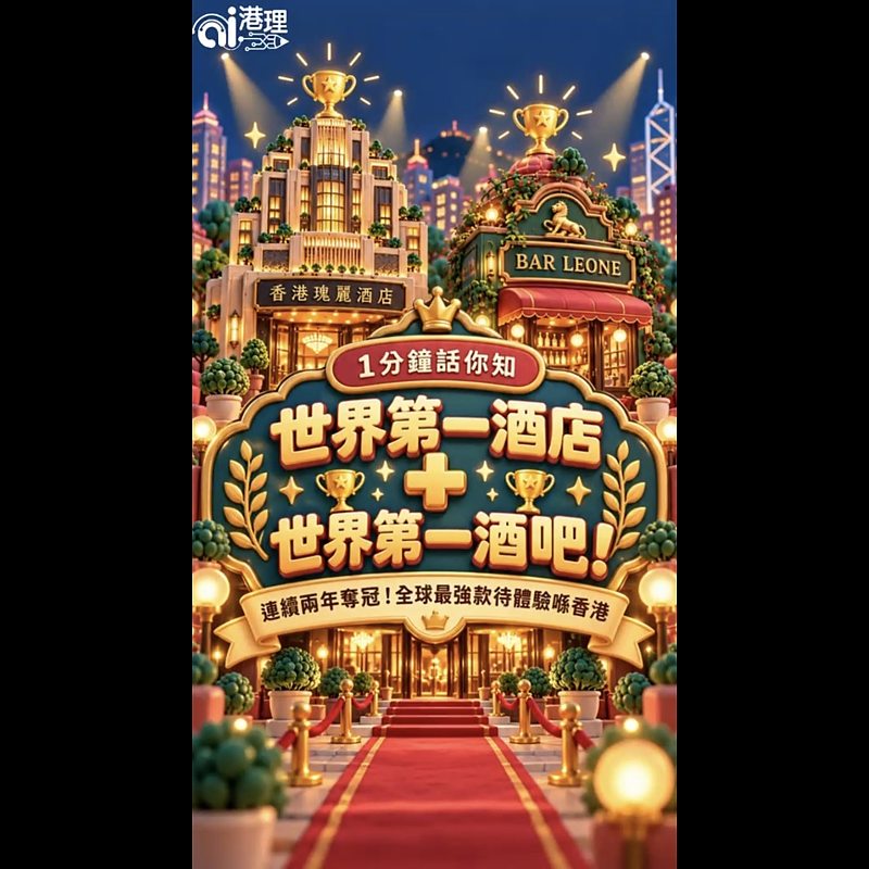 【AI有片睇】1分鐘話你知：世界第一酒店+世界第一酒吧 連續兩年奪冠！全球最強體驗喺香港